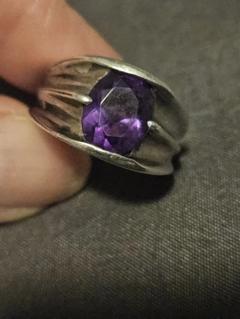 Vintage 925 Sterling Silver Amethyst Ring Size 6.75 Bold Wide Band Statement